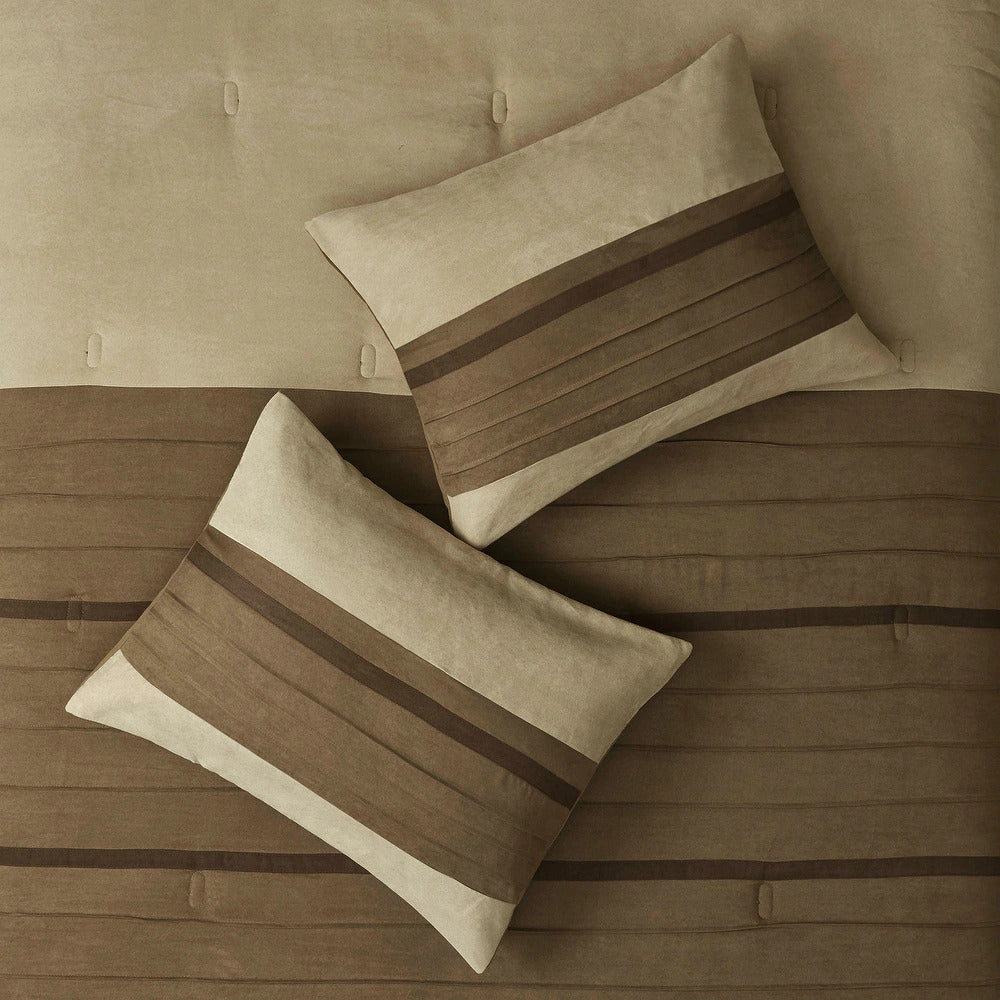 Luxe Suede with Striped Accent Bed in a Bag - 7 Pcs. with Matching Shams, Bed Skirt